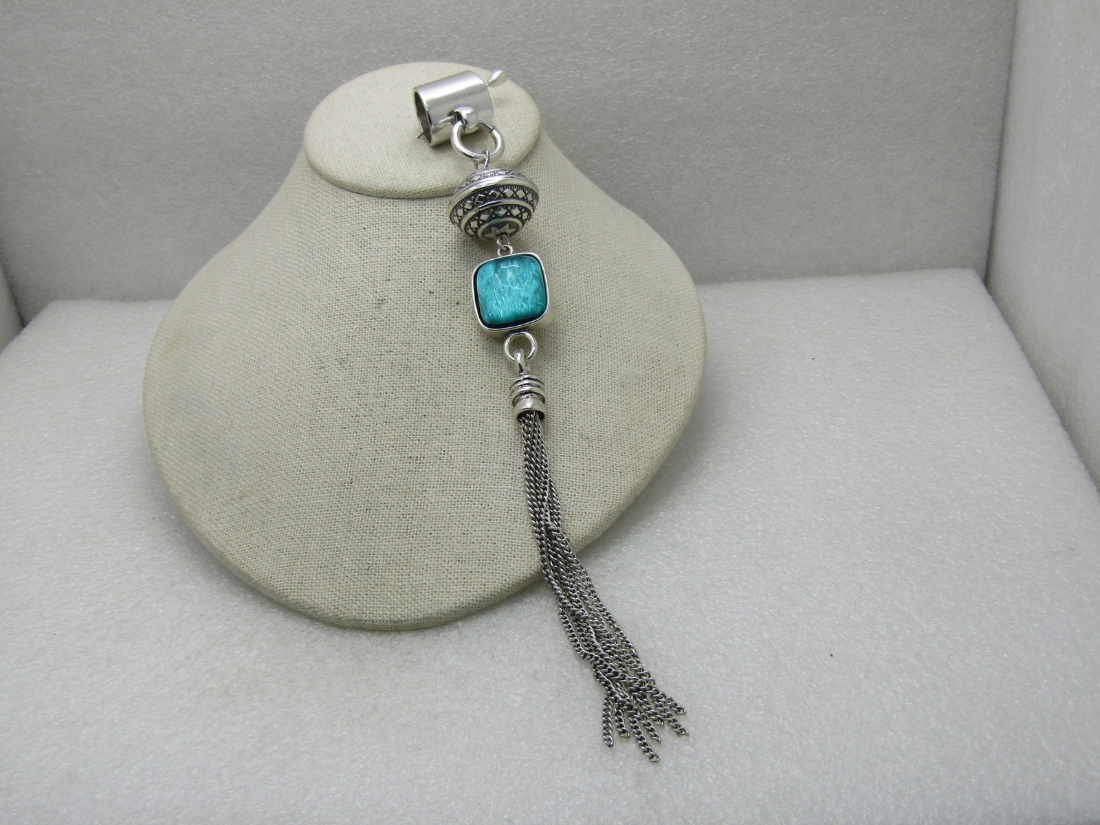 9" Tassel Runway Statement Slide, Silver Tone, Two-Sided, Yellow/Teal (1 of 7)
