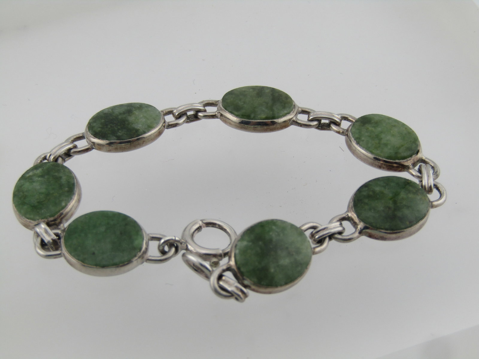 Vintage Sterling Green Agate Bracelet, Signed WRE, 6.75", 1960's - 4