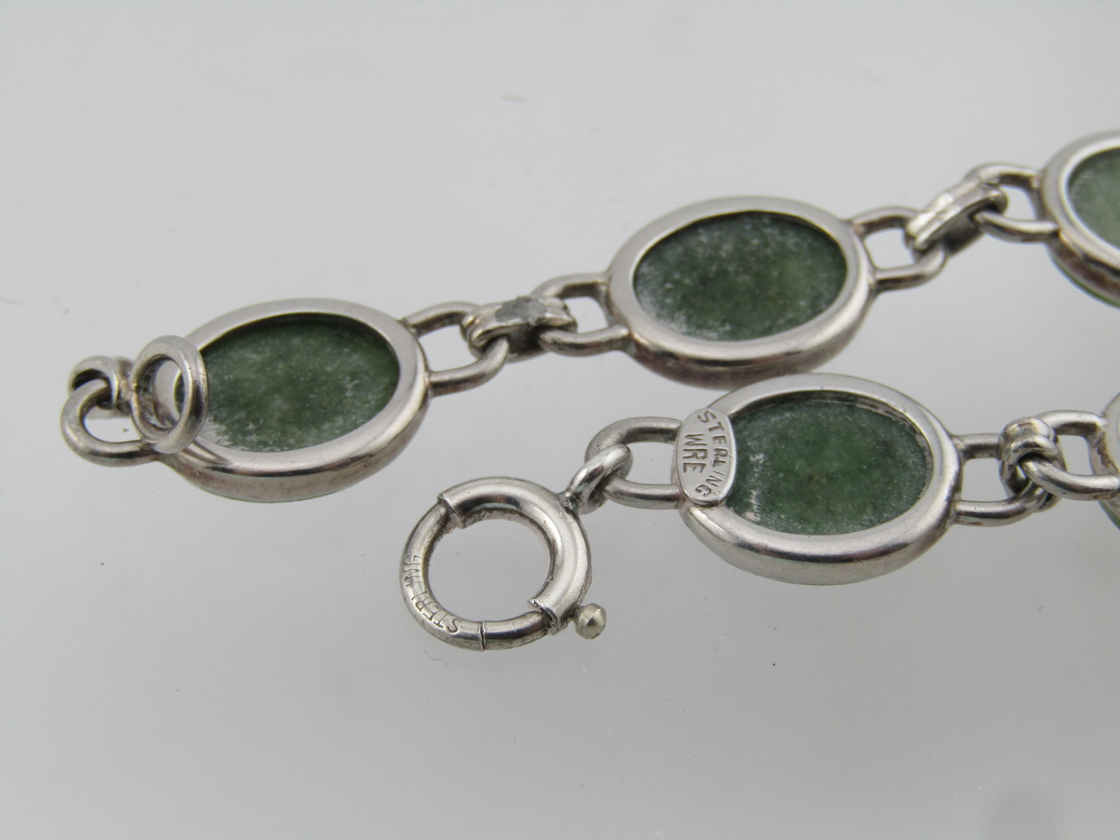 Vintage Sterling Green Agate Bracelet, Signed WRE, 6.75", 1960's - 5