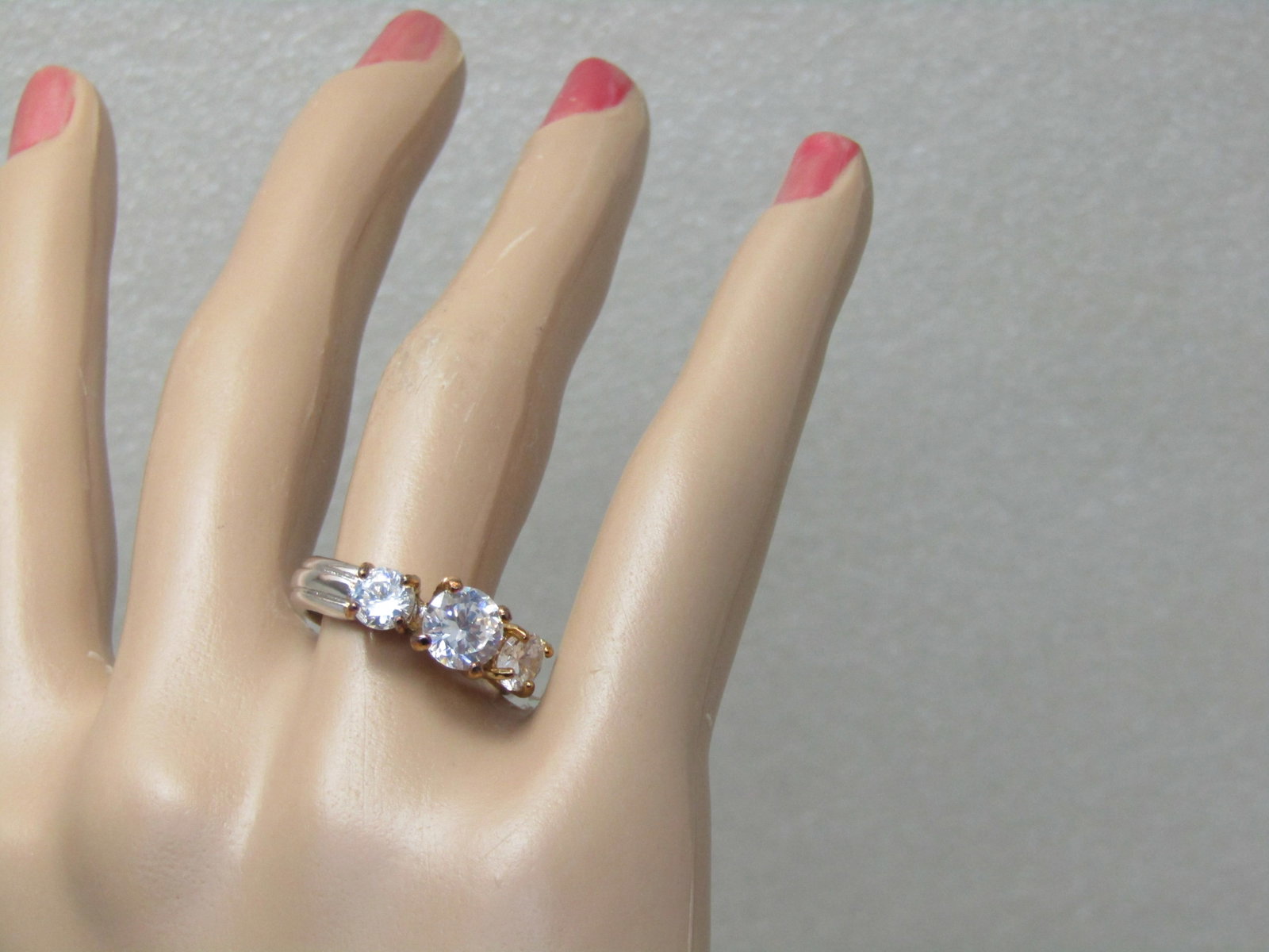 Lind Silver Plated Triple CZ Ring, Two-Tone, Sz. 7.25 - 5