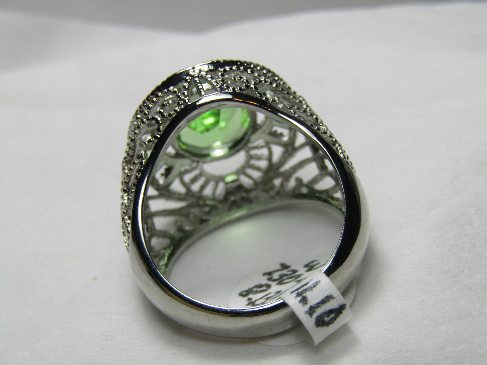 Silver Filigree Green Crystal Ring, Sz. 8.5, Statement Ring - 5
