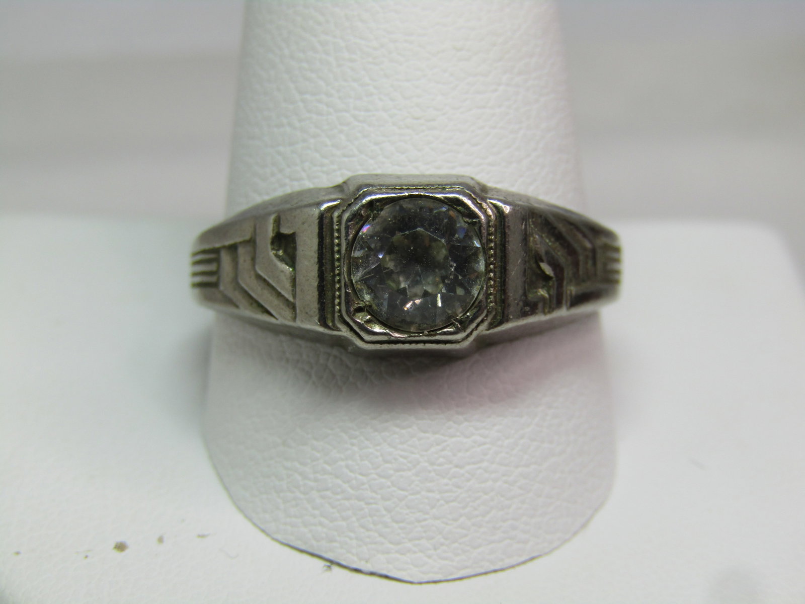 Vintage Clear Stone Men's Ring, Sz. 12.5, Art Deco, Signed Uncas, 1920's-1930's (1 of 6)