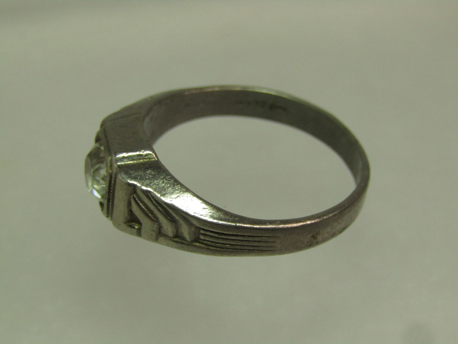 Vintage Clear Stone Men's Ring, Sz. 12.5, Art Deco, Signed Uncas, 1920's-1930's - 4