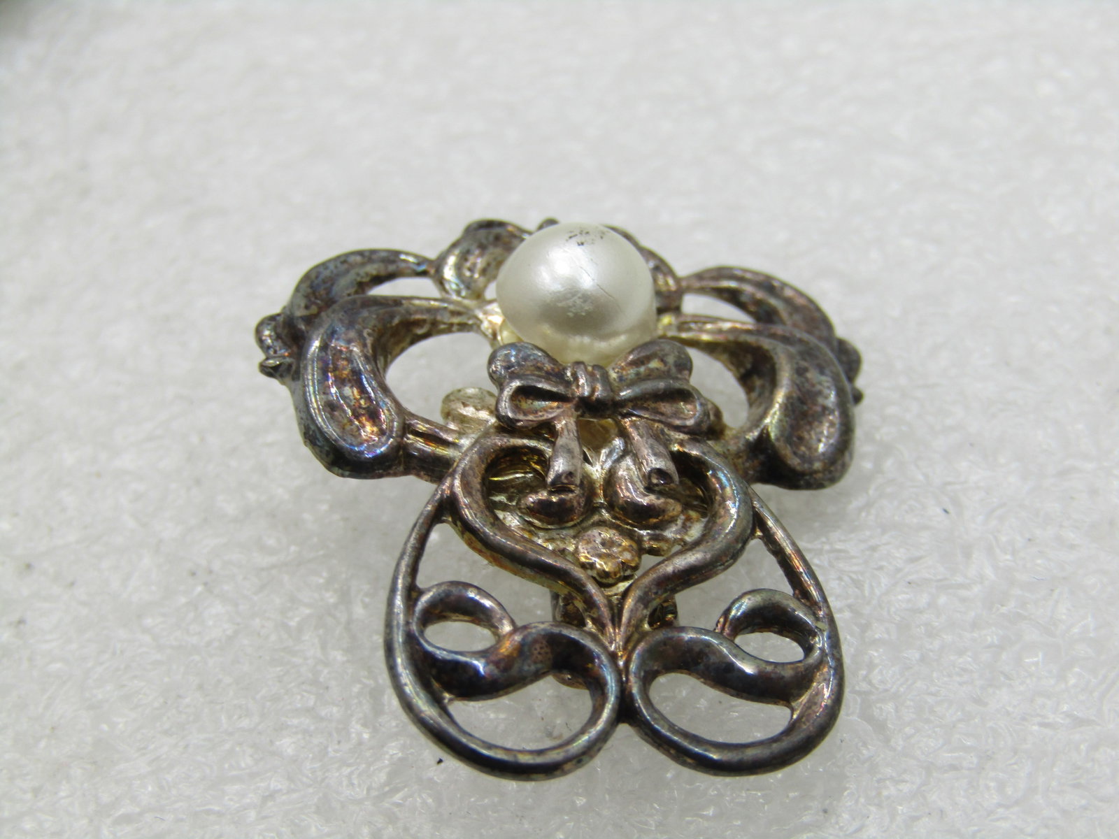 Vintage Angel Brooch Signed Jane with Faux Pearl Red Heart - 5