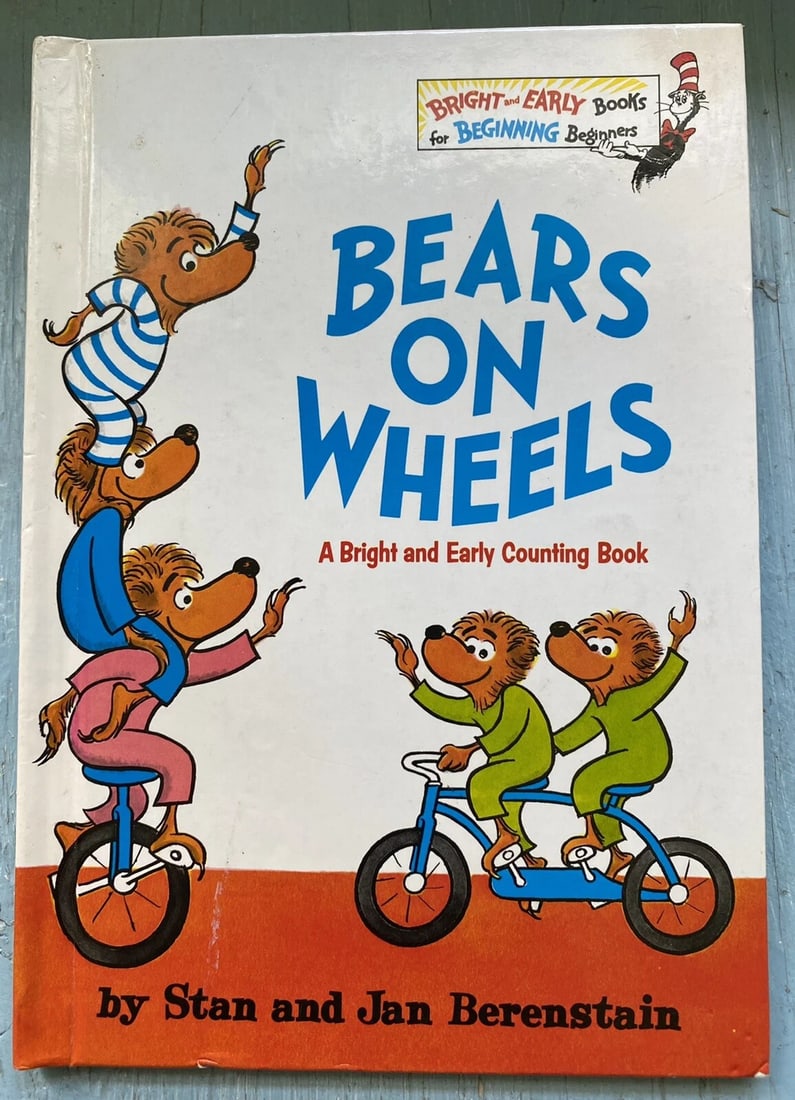 1969 Dr SeussThe Berenstains Bears On Wheels First Edition 2nd Pr VG Grolier BC: BEARS ON WHEELS A Bright and Early Counting Book Bright and Early Books for Beginning Beginners By Stan and Jan Berenstain First Edition 1969, Second Printing Very Good Condition Small piece of fep lo