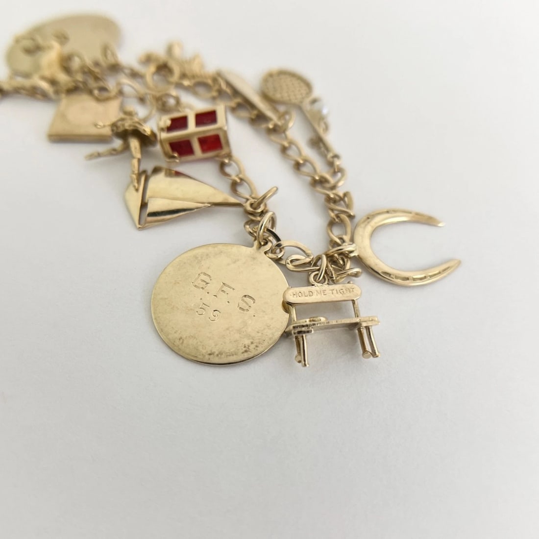 Vintage 1940's 1950's Horse Boat Charm Bracelet 14K Yellow Gold, 22.09 Grams - 13