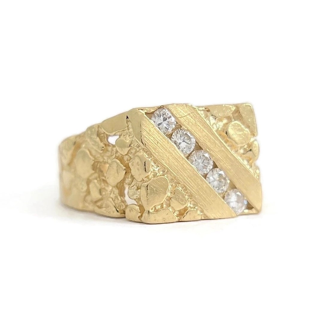 Vintage 1980's Men's Diamond Flat Top Nugget Ring 14K Yellow Gold, 9.38 Grams: Title: Vintage 1980's Men's Diamond Flat Top Nugget Ring 14K Yellow Gold, 9.38 Grams Description: Vintage 1980's Men's Diamond Flat Top Nugget Ring 14K Yellow Gold, 9.38 Grams This is a classic vintag