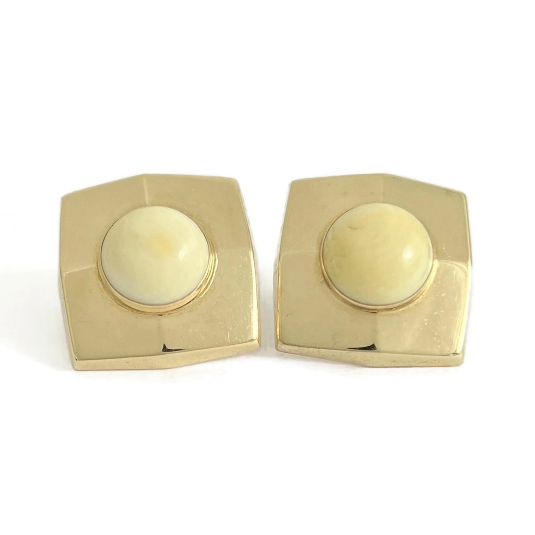Vintage 1950's Bakelite Square Drop Stud Earrings 14K Yellow Gold, 6.93 Grams (1 of 7)