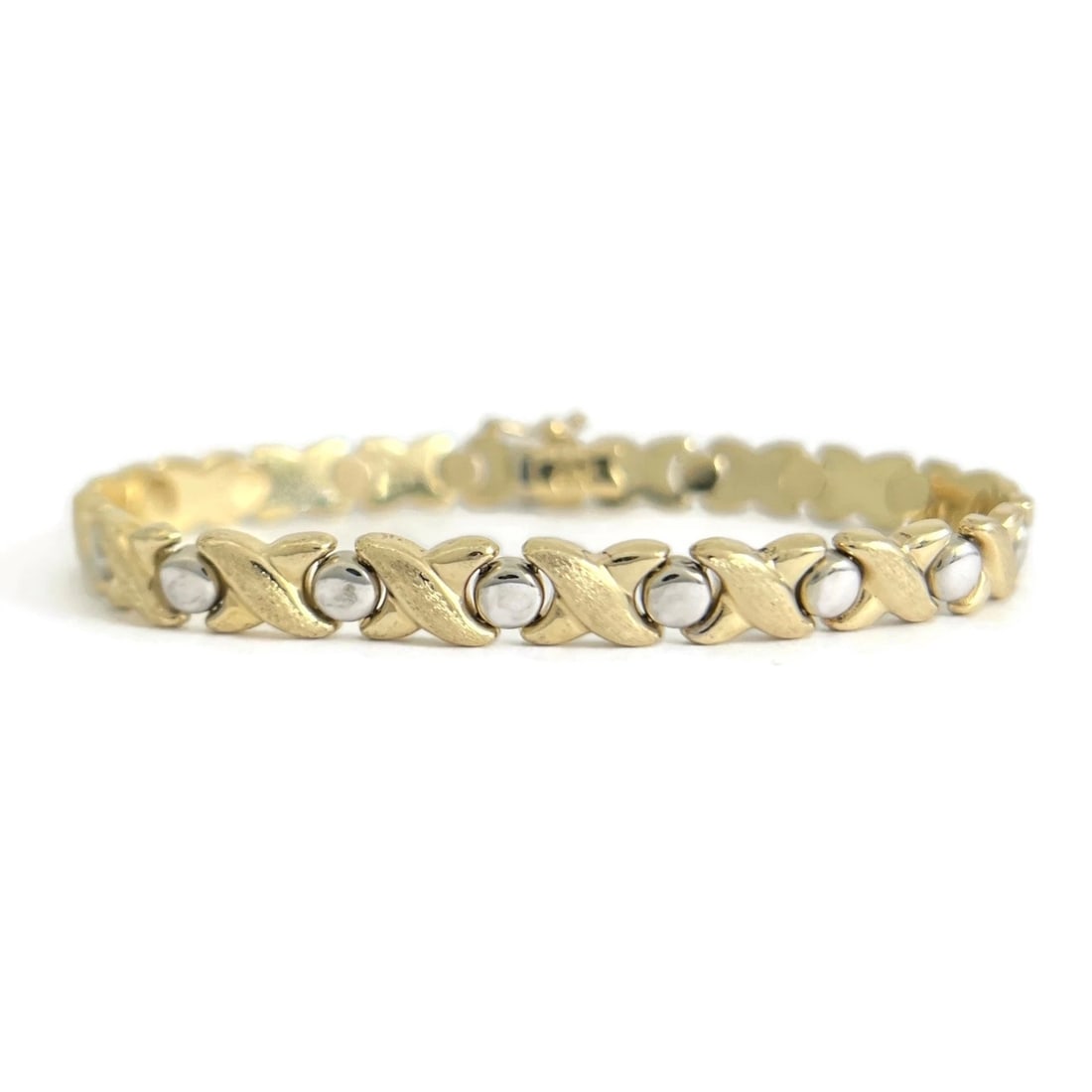 Vintage Two-Tone XO Chain Link Bracelet 14K Yellow White Gold, 7.66 Grams (1 of 7)
