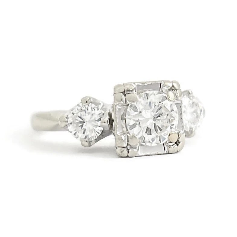 Vintage 1950's 1960's Diamond Engagement Ring 14K White Gold, .77 CTW, 2.89 Gr (1 of 9)