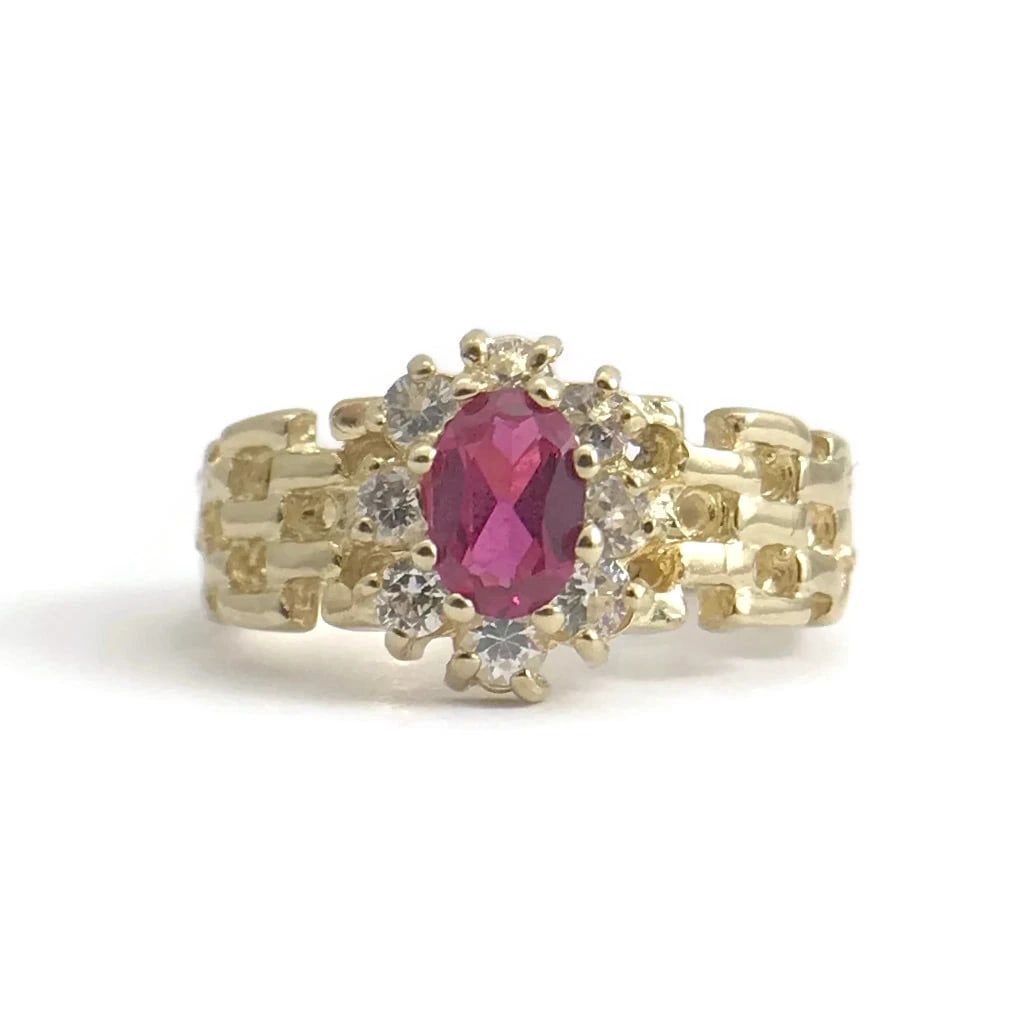 Vintage Simulated Ruby CZ Halo Gemstone Ring 10K Yellow Gold, .76 CTW, 3.41 Gram: Title: Vintage Simulated Ruby CZ Halo Gemstone Ring 10K Yellow Gold, .76 CTW, 3.41 Gram Description: Vintage Simulated Ruby CZ Halo Gemstone Ring 10K Yellow Gold, .76 CTW, 3.41 Gram This is a