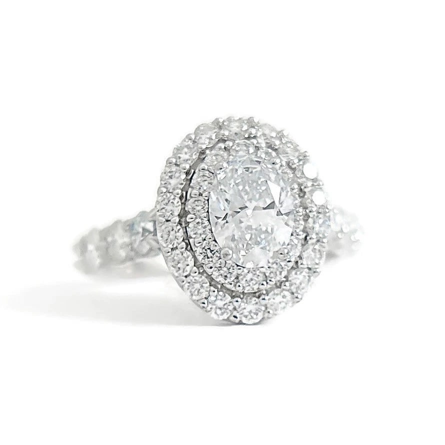 Oval Lab-Created Diamond Double Halo Engagement Ring 14K White Gold, 1.57 CTW (1 of 6)