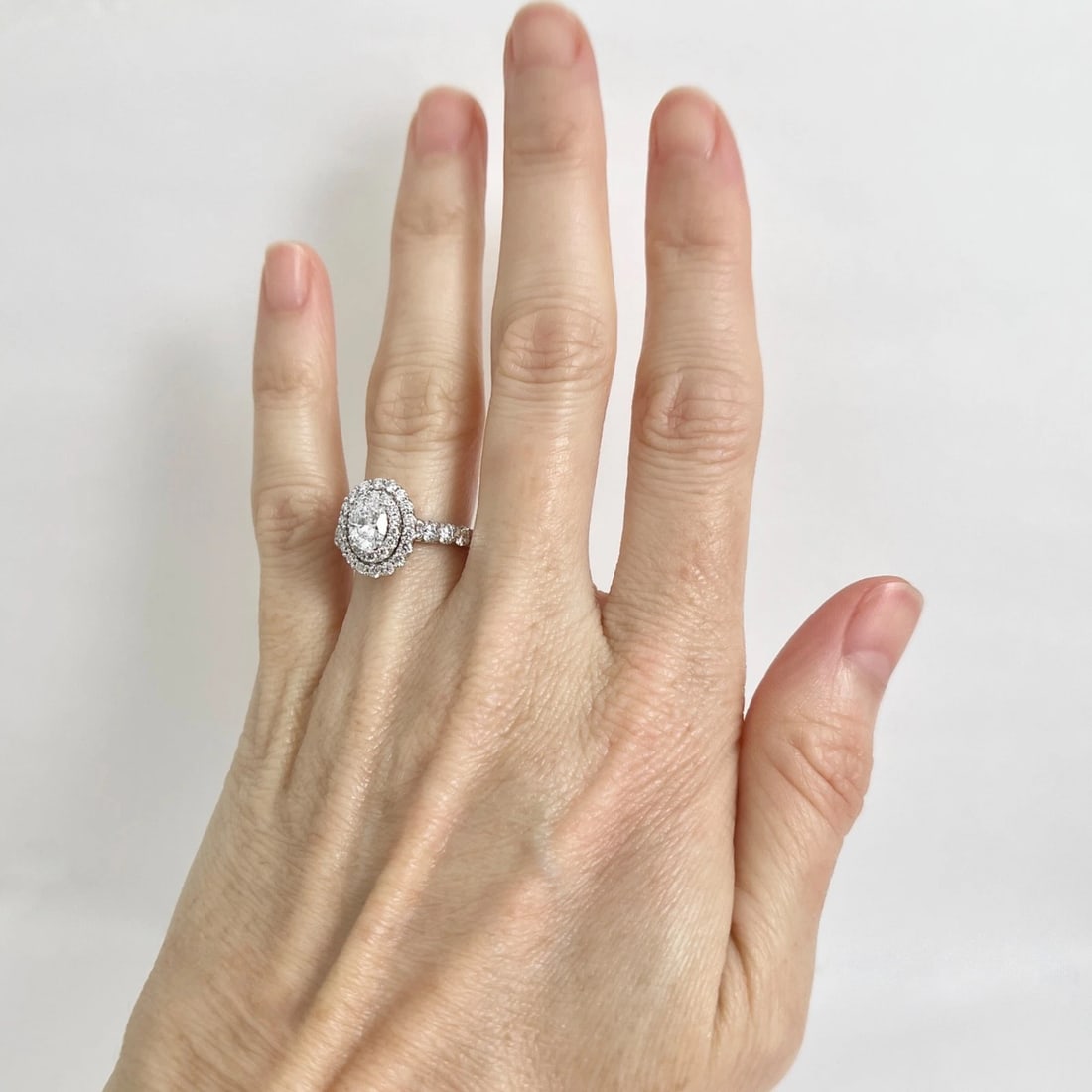 Oval Lab-Created Diamond Double Halo Engagement Ring 14K White Gold, 1.57 CTW - 2
