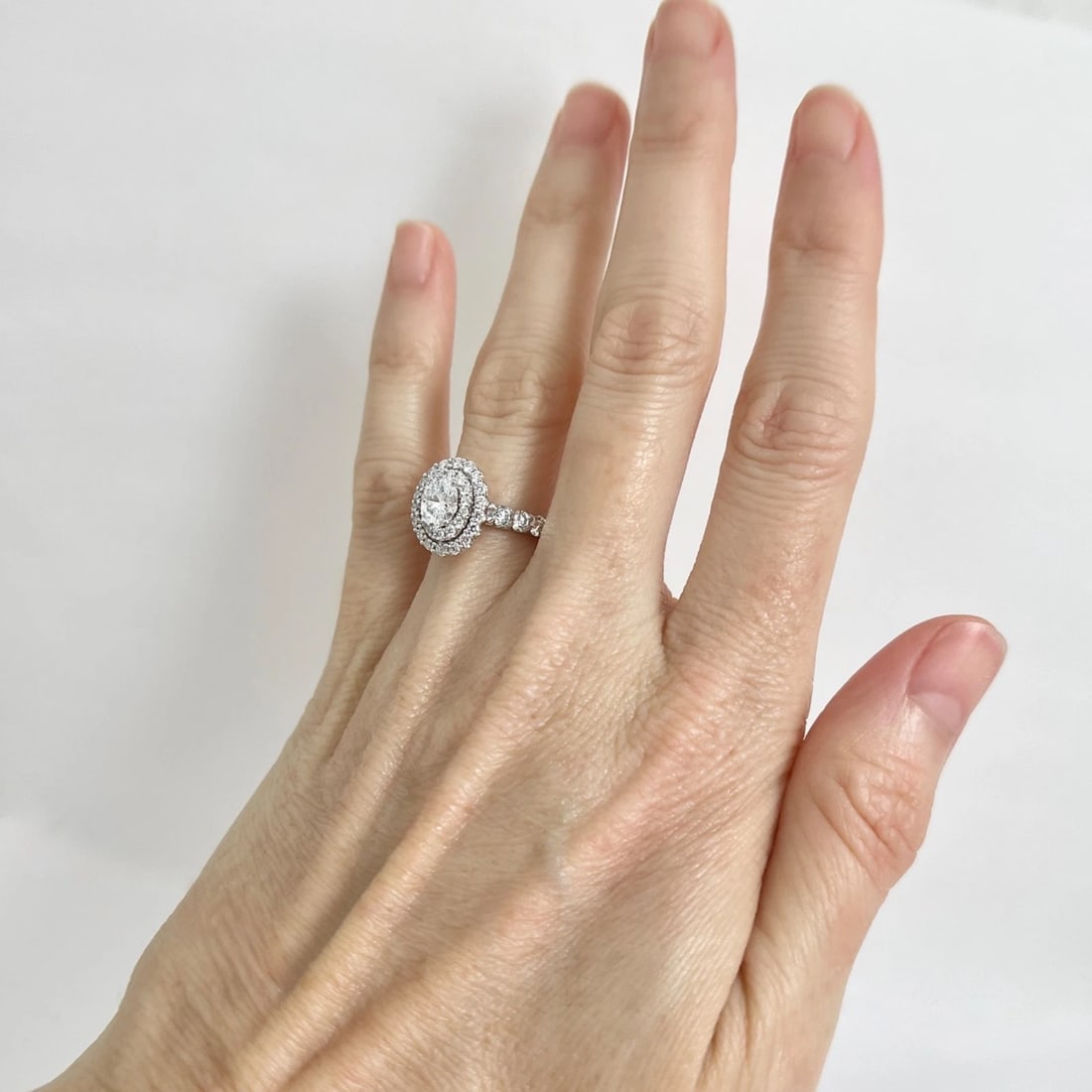 Oval Lab-Created Diamond Double Halo Engagement Ring 14K White Gold, 1.57 CTW - 3