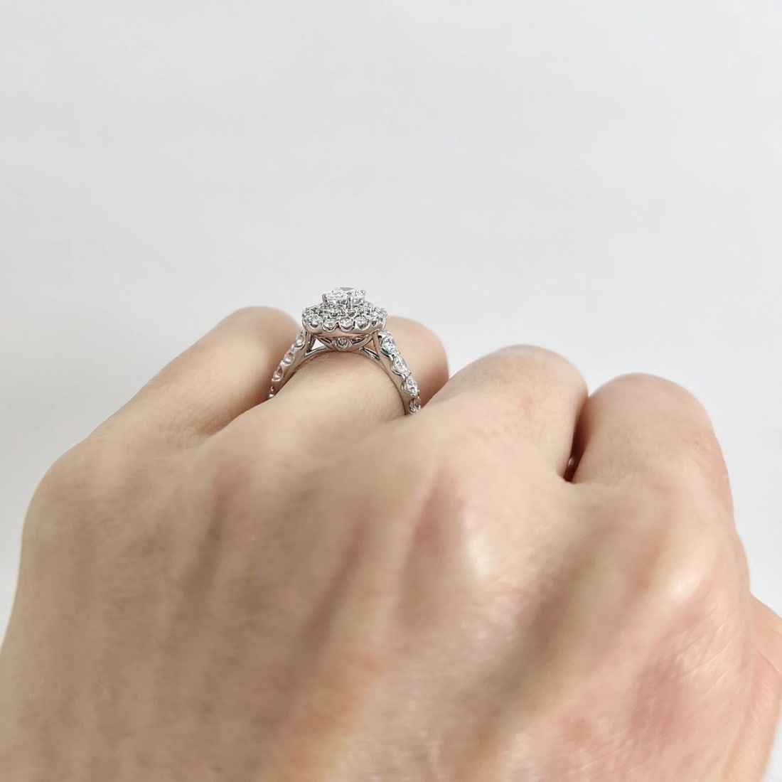 Oval Lab-Created Diamond Double Halo Engagement Ring 14K White Gold, 1.57 CTW - 4