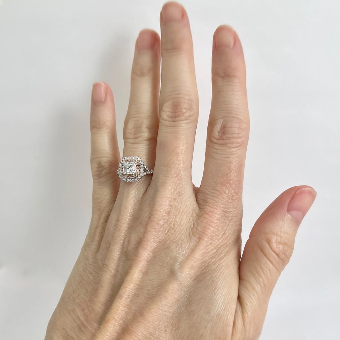 Princess Cut Pink Diamond Cushion Halo Engagement Ring 18K White Gold, 1.05 CTW - 2