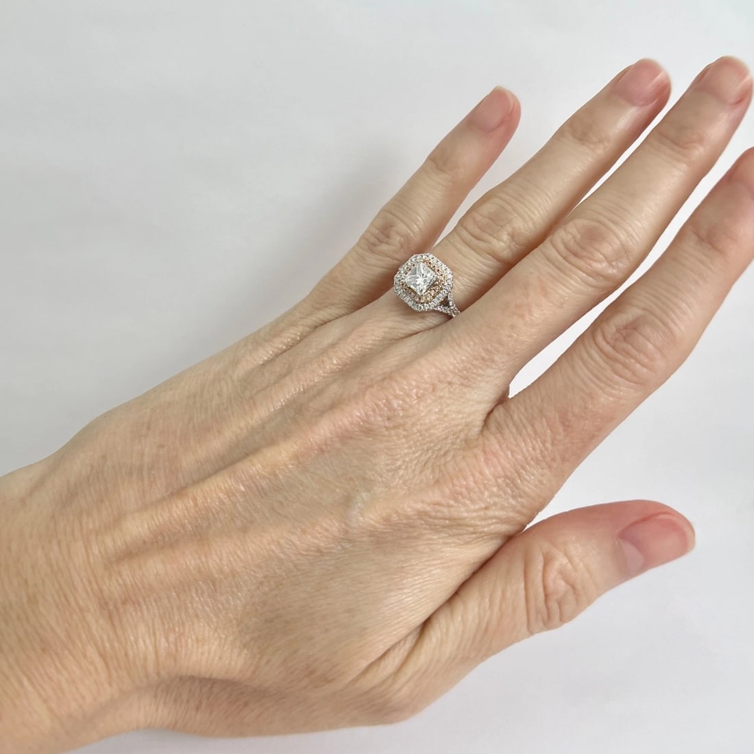 Princess Cut Pink Diamond Cushion Halo Engagement Ring 18K White Gold, 1.05 CTW - 3