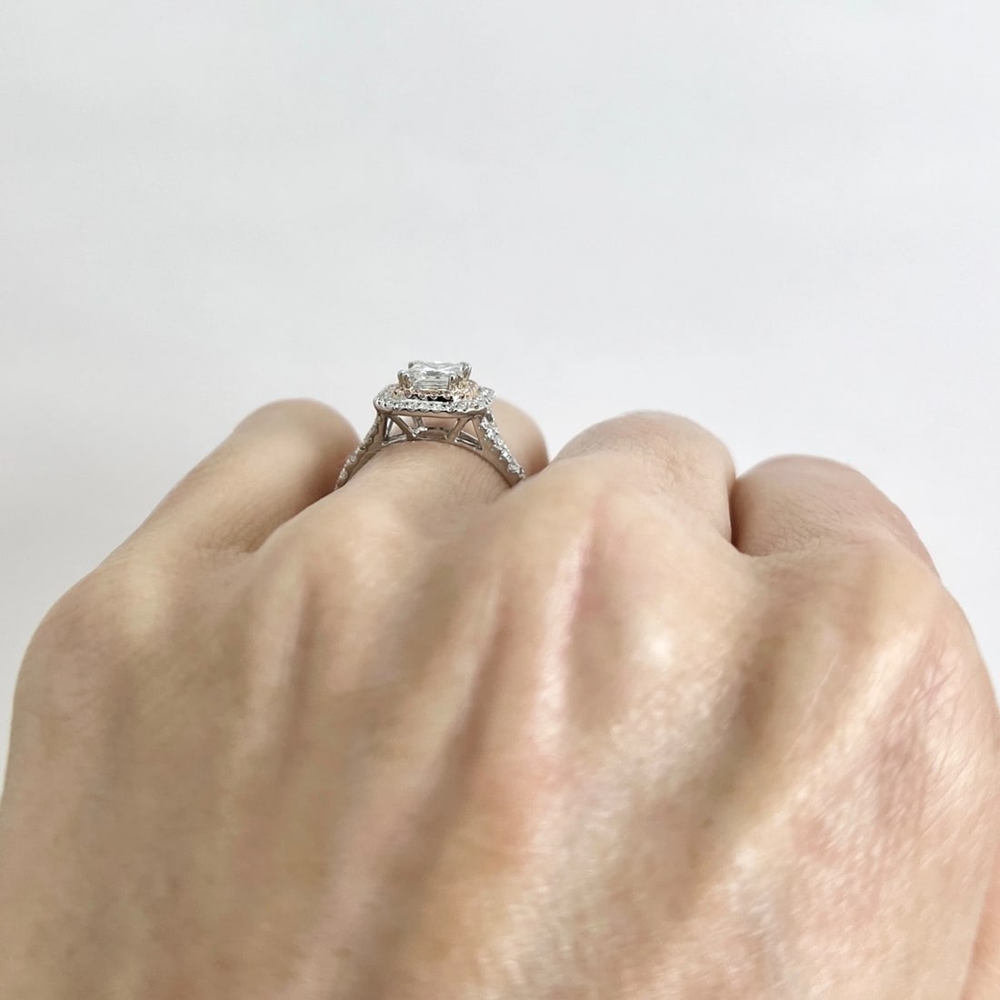 Princess Cut Pink Diamond Cushion Halo Engagement Ring 18K White Gold, 1.05 CTW - 4