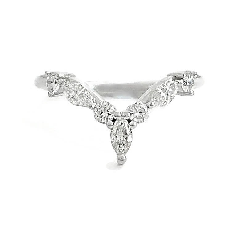 Curved Marquise Diamond Chevron Tiara Wedding Band Ring 14K White Gold, .15 CTW: Title: Curved Marquise Diamond Chevron Tiara Wedding Band Ring 14K White Gold, .15 CTW Description: Curved Marquise Diamond Chevron Tiara Wedding Band Ring 14K White Gold, .15 CTW This is a lovely rin