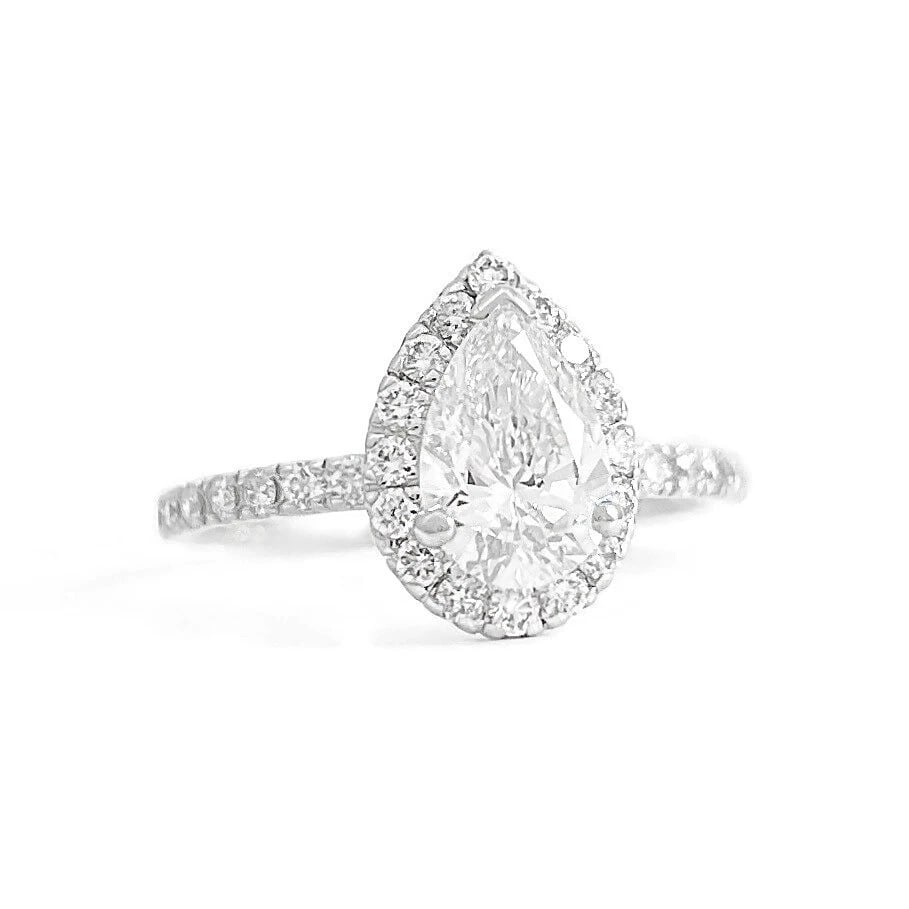 GIA Pear Diamond Halo Engagement Ring 14K White Gold, 1.42 CTW: Title: GIA Pear Diamond Halo Engagement Ring 14K White Gold, 1.42 CTW Description: GIA Pear Diamond Halo Engagement Ring 14K White Gold, 1.42 CTW This is a beautiful diamond engagement ring! Please le