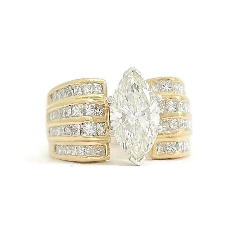 GIA Marquise Diamond Wide Band Engagement Ring 18K Yellow Gold 3.05 CTW: Title: GIA Marquise Diamond Wide Band Engagement Ring 18K Yellow Gold 3.05 CTW Description: GIA Marquise Diamond Wide Band Engagement Ring 18K Yellow Gold 3.05 CTW This is a lovely diamond ring!