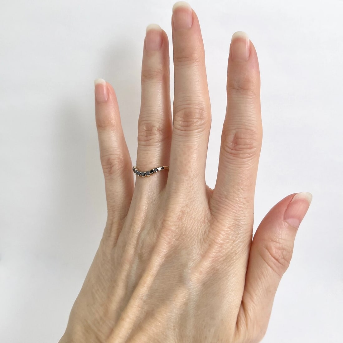 Curved Black Diamond Wedding Band Ring 14K Yellow Gold, Size 4.75, .23 CTW - 3
