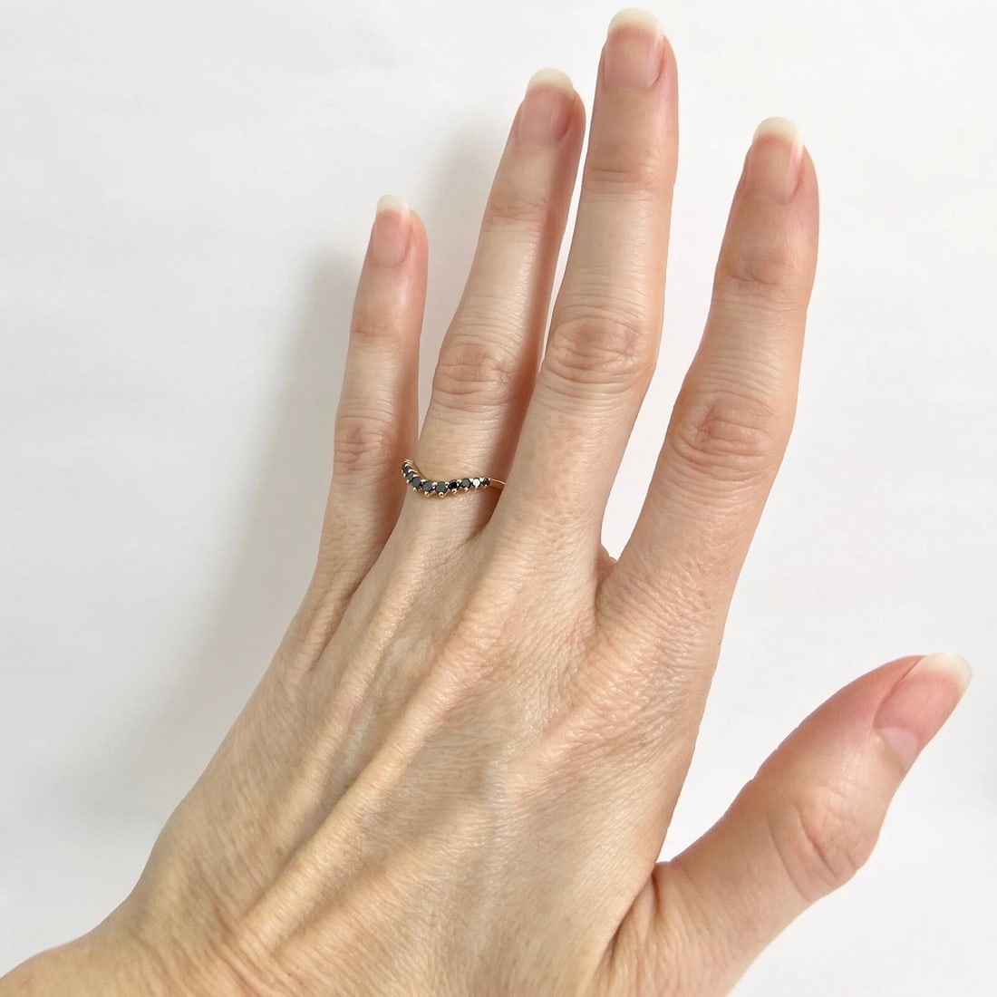 Curved Black Diamond Wedding Band Ring 14K Yellow Gold, Size 4.75, .23 CTW - 4
