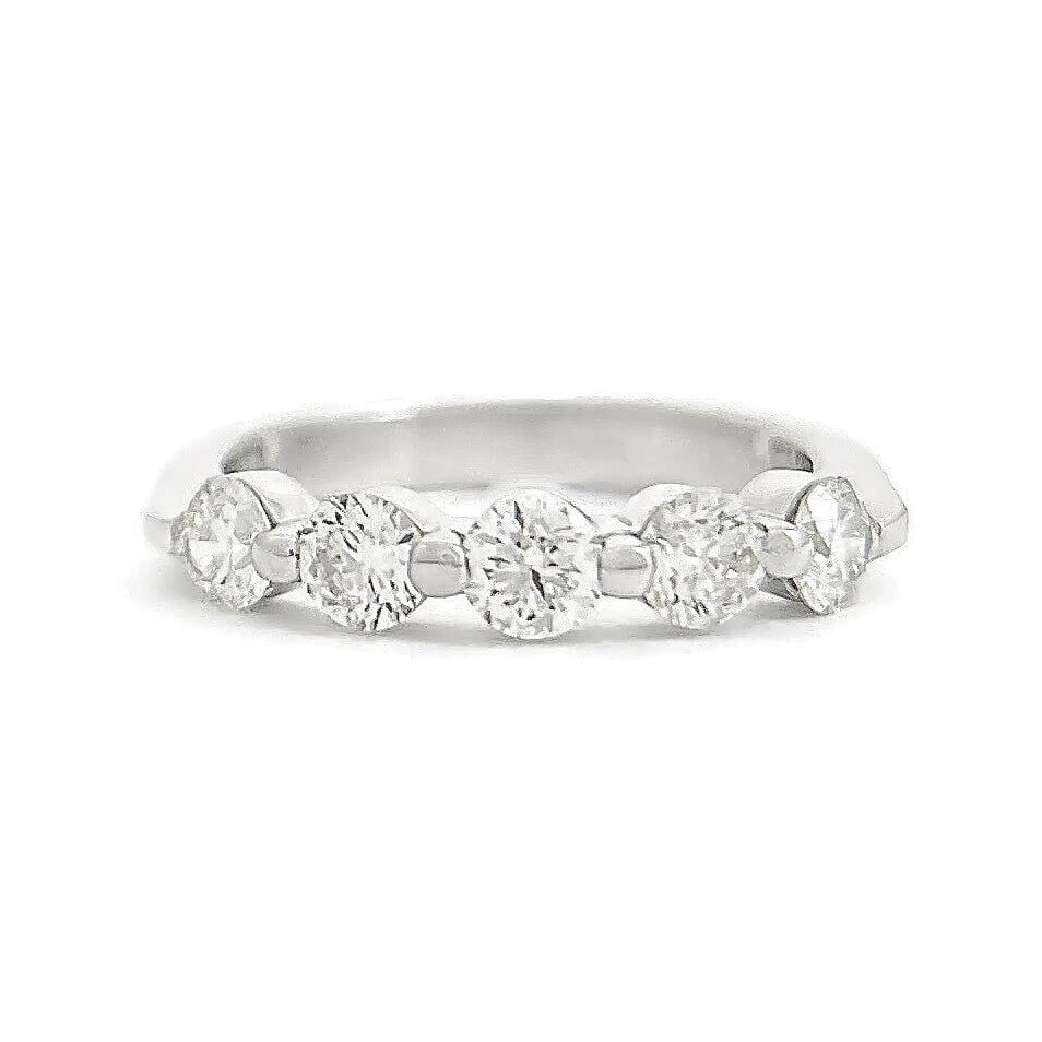 5-Stone Round Diamond Wedding Band Anniversary Ring 14K White Gold, 1.04 CTW (1 of 8)