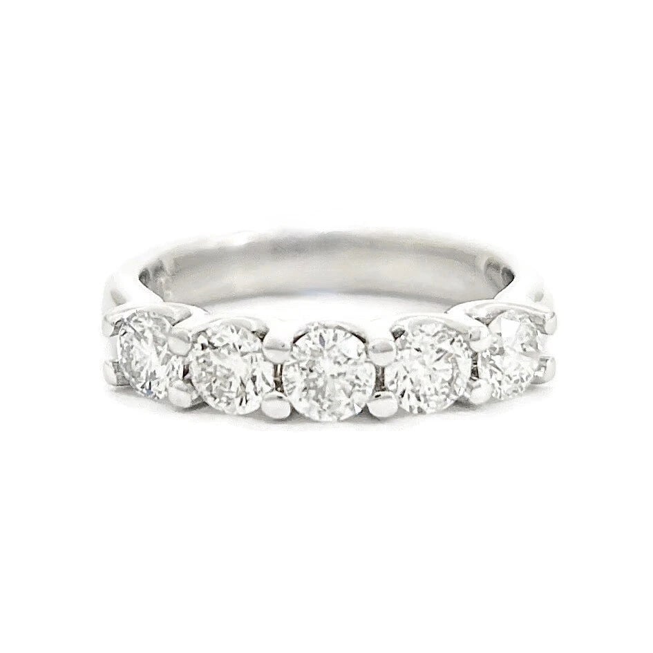 5-Stone Round Diamond Wedding Band Anniversary Ring 14K White Gold, 1.02 CTW (1 of 7)