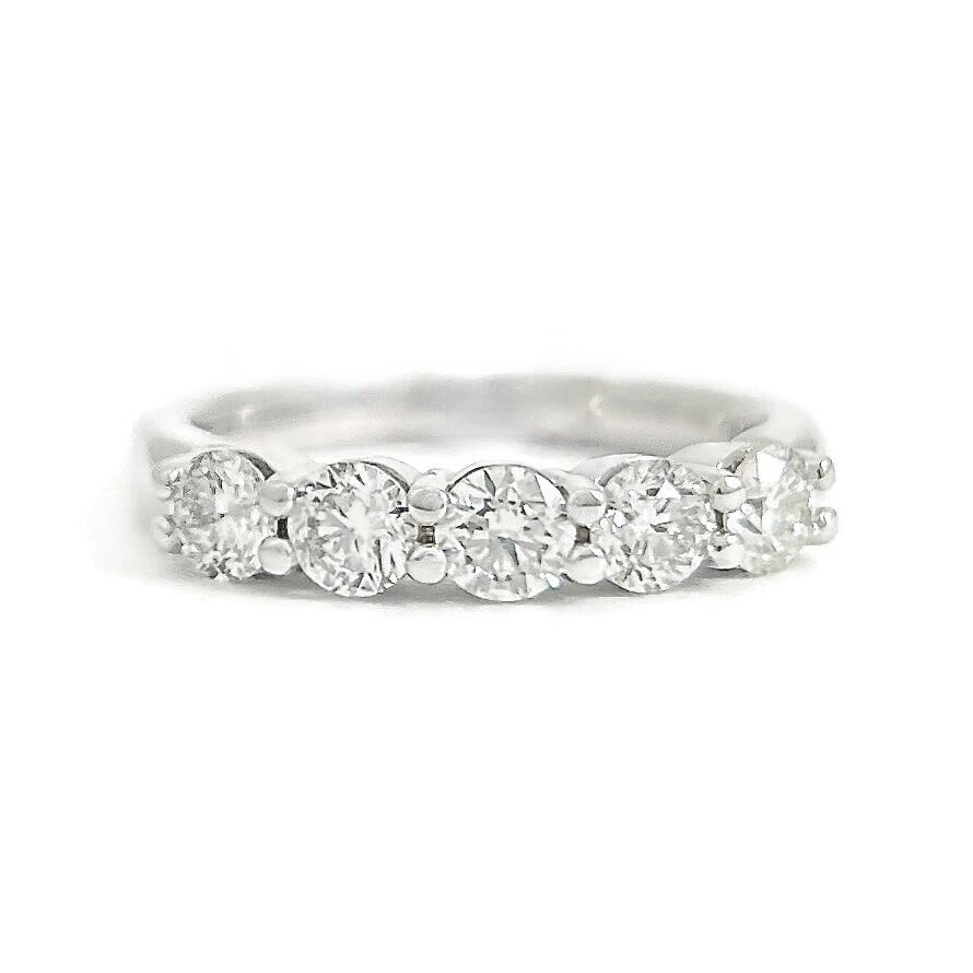 5-Stone Round Diamond Wedding Band Anniversary Ring 14K White Gold, 1.03 CTW (1 of 8)