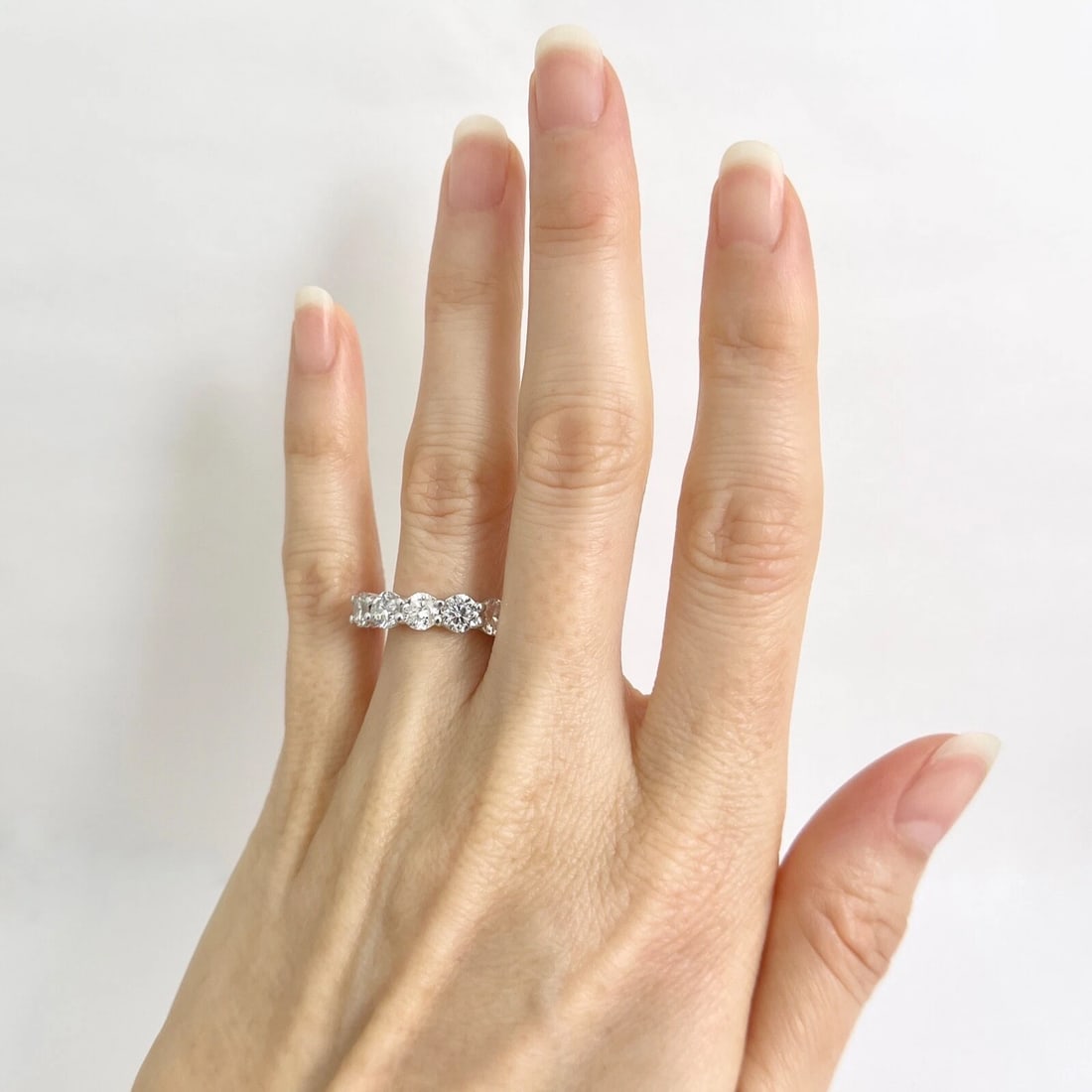 5-Stone Round Diamond Wedding Band Anniversary Ring 14K White Gold, 2.05 CTW - 5