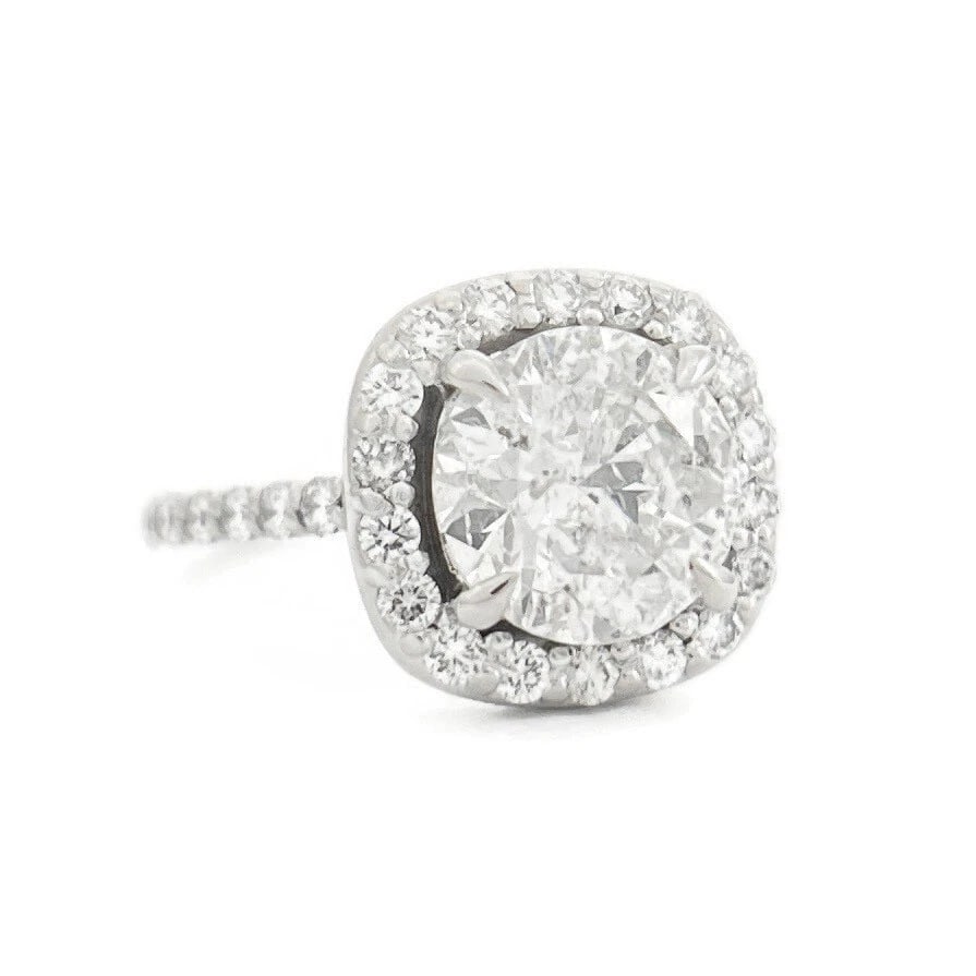 Cushion Halo Round Diamond Engagement Ring 14K White Gold, 2.61 CTW: Title: Cushion Halo Round Diamond Engagement Ring 14K White Gold, 2.61 CTW Description: Cushion Halo Round Diamond Engagement Ring 14K White Gold, 2.61 CTW This is a beautiful diamond engagement