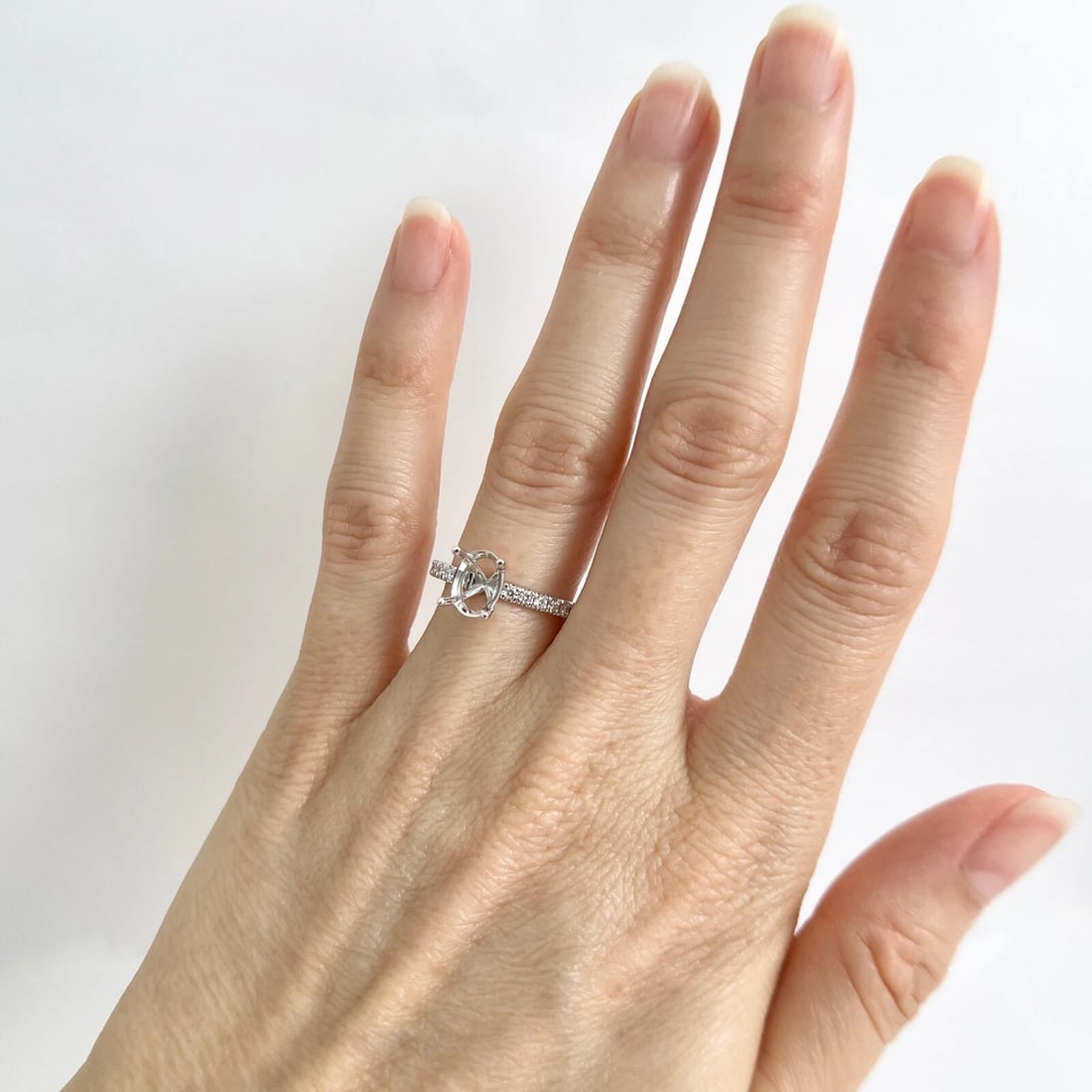 Oval Diamond Band Engagement Ring Setting Mounting 14K White Gold .35 CTW - 3