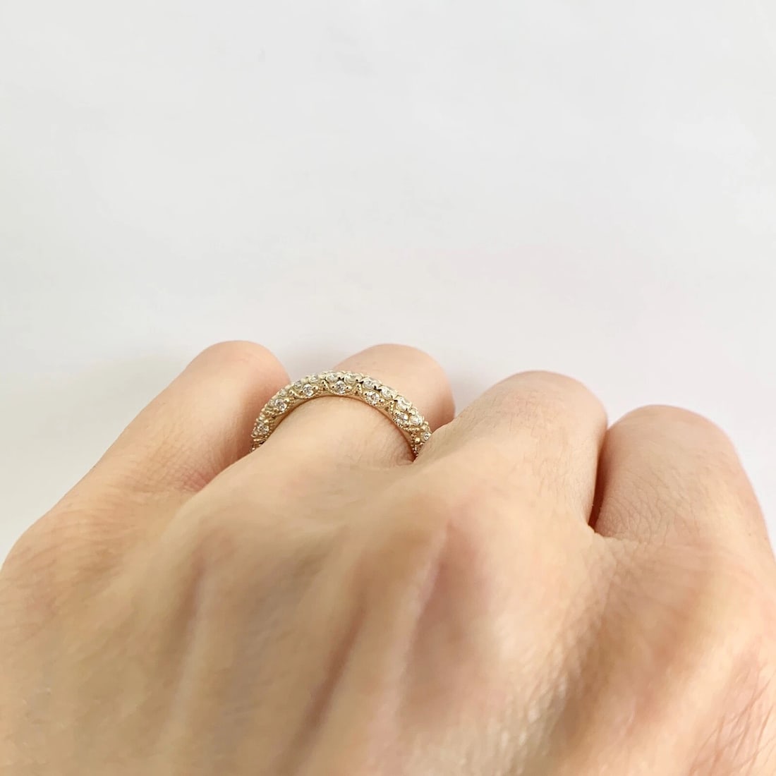 3-Sided Milgrain Diamond Ring Wedding Band 14K Yellow Gold 1.03 CTW, Size 7 - 3