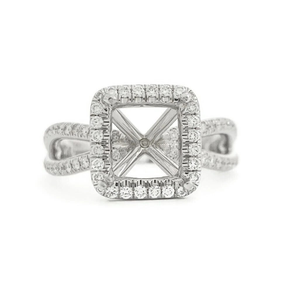 Cushion Halo Split Shank Diamond Engagement Ring Setting Mounting 14K White Gold (1 of 12)