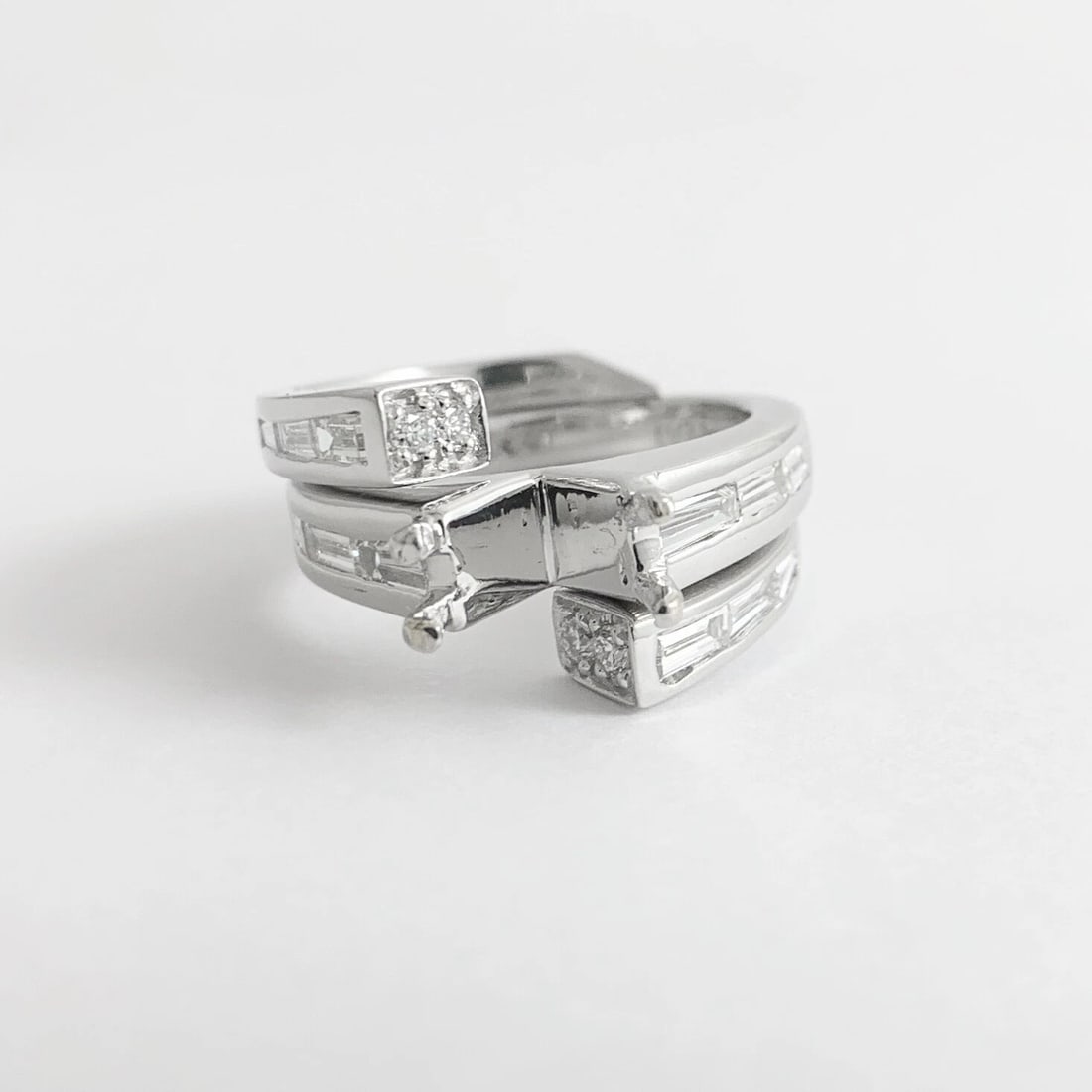 Interlocking Set Diamond Engagement Ring Mounting Wedding Band Platinum .96 CTW - 7