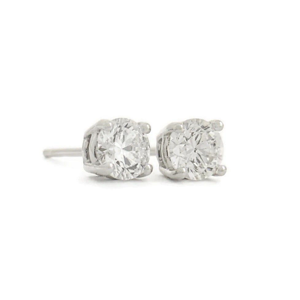 Round Diamond Stud Earrings 14K White Gold 4-Prong Basket, .70 CTW (1 of 6)