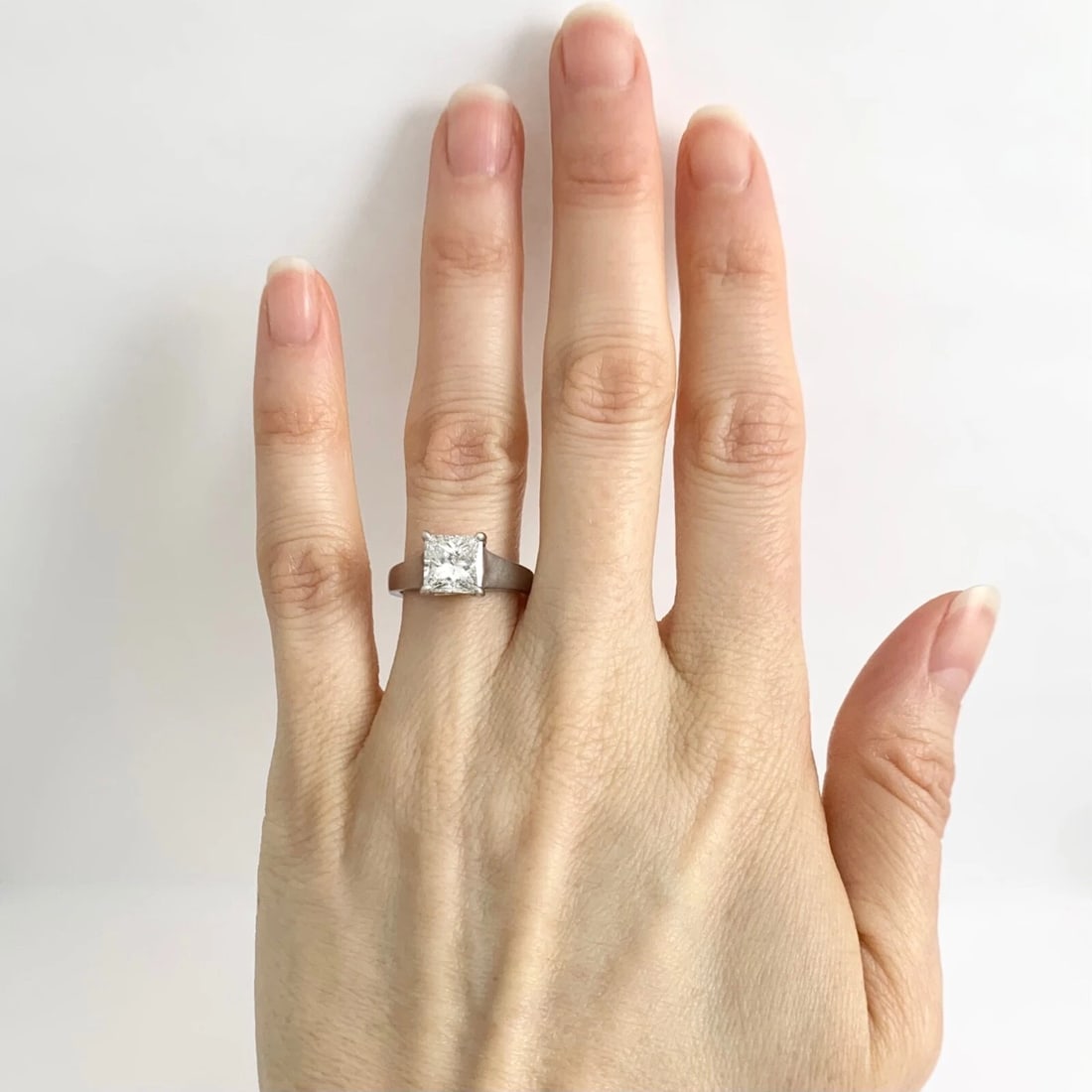EGL Princess Solitaire Diamond Engagement Ring Wide Band 14K White Gold, 1.56 CT - 2