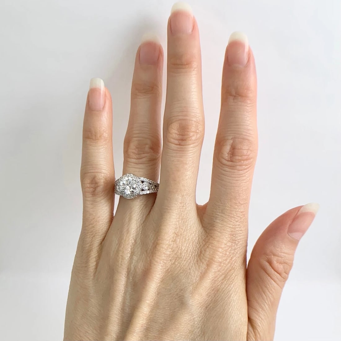 EGL Round Scalloped Halo Filigree Diamond Engagement Ring 14K White Gold 1.54 TW - 4