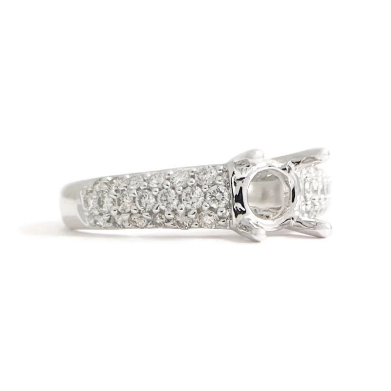 Round Pave Diamond Engagement Ring Setting Mounting 18K White Gold .37 CTW: Title: Round Pave Diamond Engagement Ring Setting Mounting 18K White Gold .37 CTW Description: Round 4-Prong Diamond Engagement Ring Setting Mounting 18K White Gold .60 CTW This is a beautiful diamond
