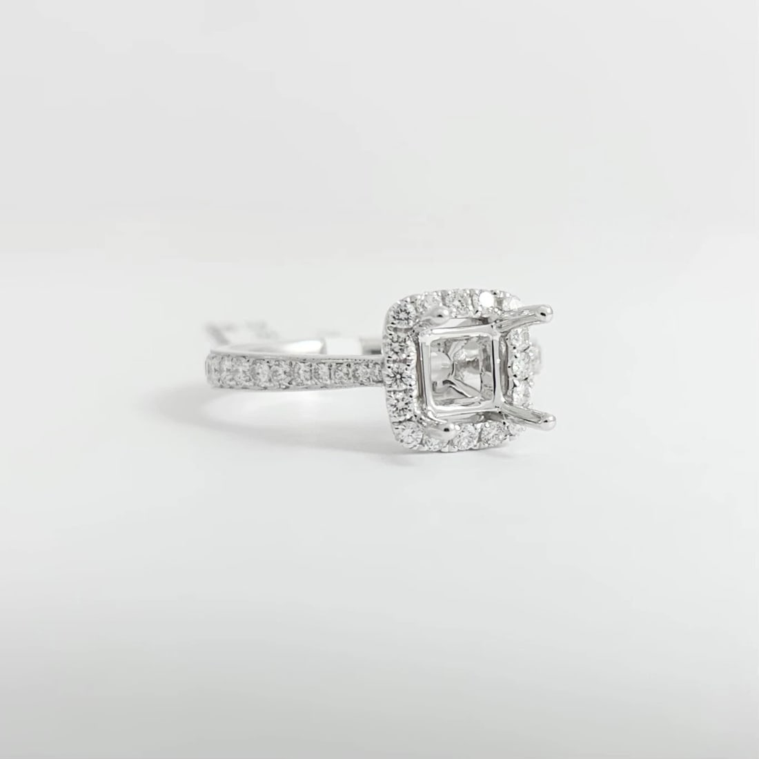 Cushion Halo Diamond Engagement Ring Setting Mounting 18K White Gold .50 CTW - 8