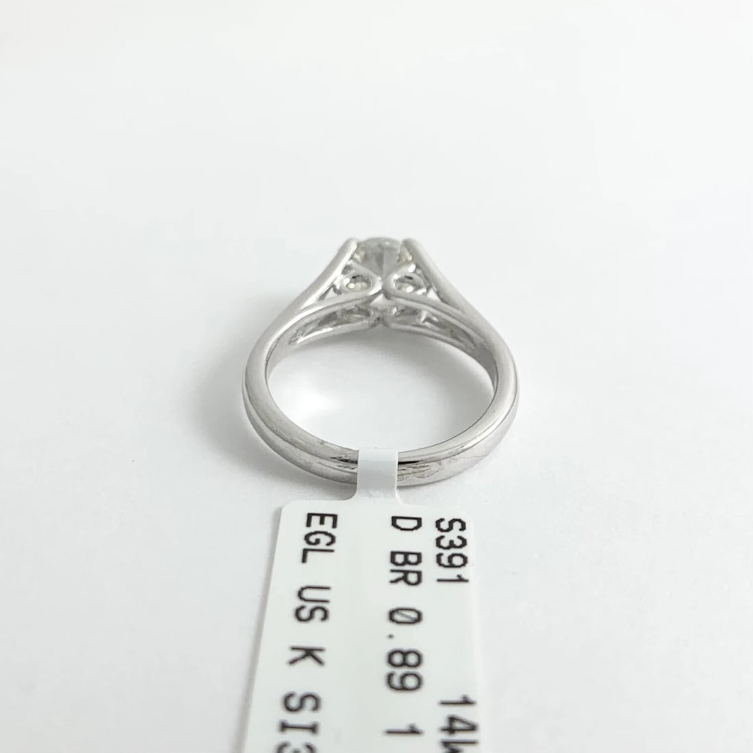 EGL Round Solitaire Diamond Split Shank Engagement Ring 14K White Gold, .89 CT - 10