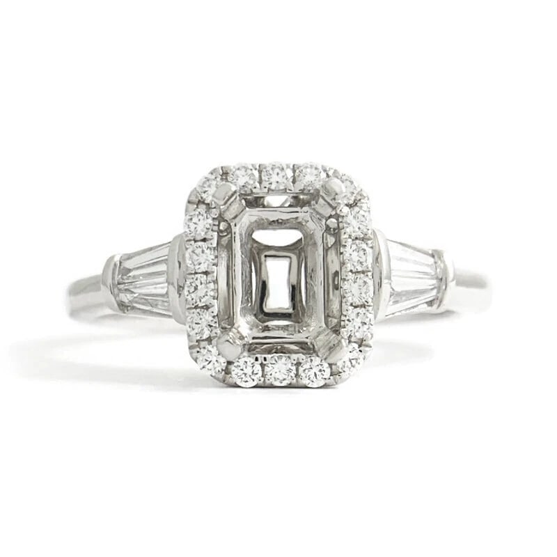 Tapered Baguette Diamond Halo Engagement Ring Setting Mounting Platinum .47 CTW: Title: Tapered Baguette Diamond Halo Engagement Ring Setting Mounting Platinum .47 CTW Description: Tapered Baguette Diamond Halo Engagement Ring Setting Mounting Platinum .47 CTW This is a gorgeous