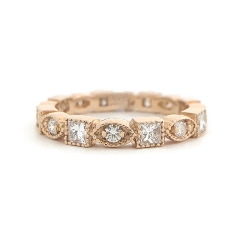 Multishape Diamond Eternity Ring Wedding Band 14K Pink Rose Gold, Size 6.75: Title: Multishape Diamond Eternity Ring Wedding Band 14K Pink Rose Gold, Size 6.75 Description: Multishape Diamond Eternity Ring Wedding Band 14K Pink Rose Gold, Size 6.75 This is a beautiful wedding