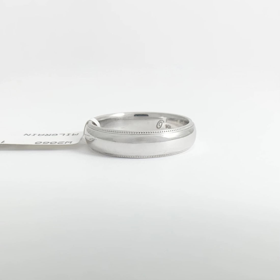 Men's Plain Milgrain Wedding Band Ring 14K White Gold, Size 9, 5 mm, 5.90 Grams - 8