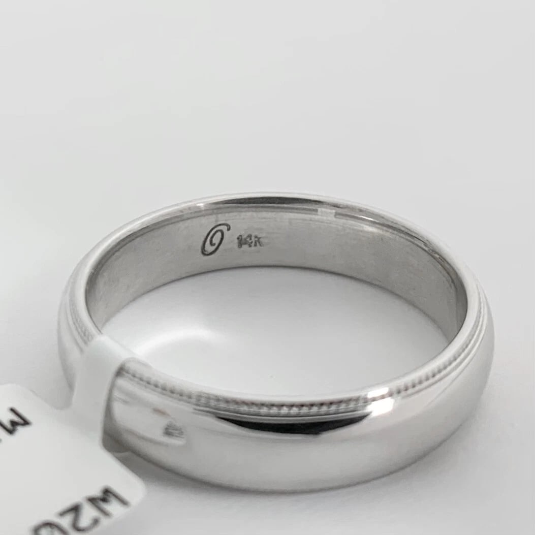 Men's Plain Milgrain Wedding Band Ring 14K White Gold, Size 9, 5 mm, 5.90 Grams - 9