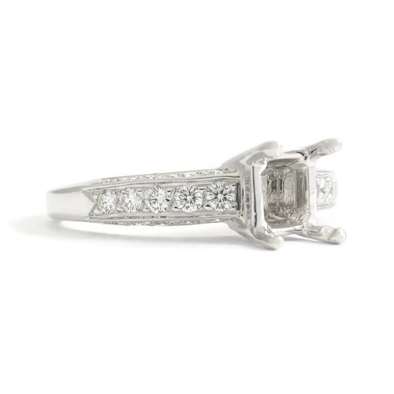 3-Sided Pave Diamond Engagement Ring Setting Mounting 18K White Gold, 5.09 Gr: Title: 3-Sided Pave Diamond Engagement Ring Setting Mounting 18K White Gold, 5.09 Gr Description: 3-Sided Pave Diamond Engagement Ring Setting Mounting 18K White Gold, 5.09 Gr This is a gorgeous diamo