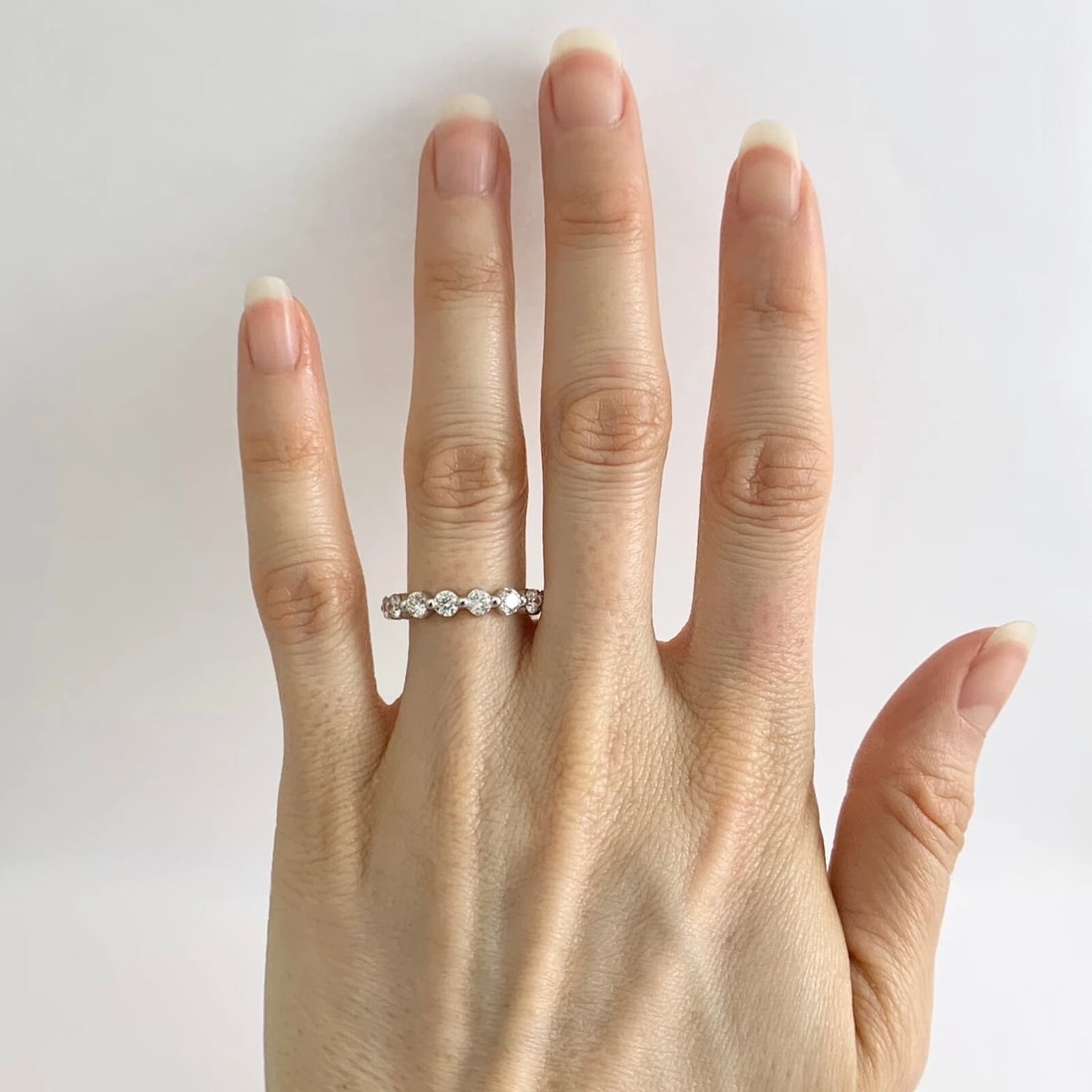 Round Diamond Bead Set Eternity Ring Wedding Band 14K White Gold, Size 6.25 - 2