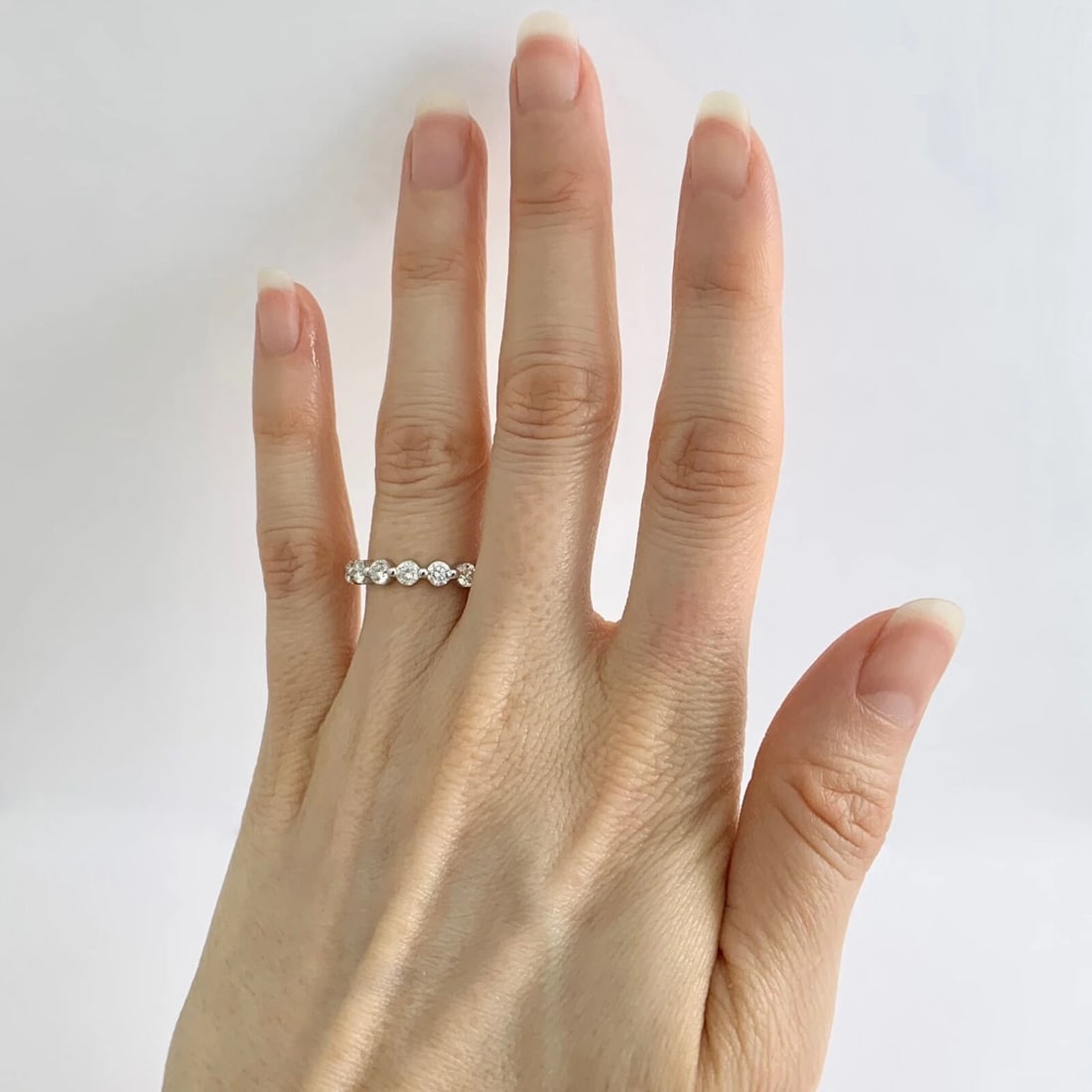 Round Diamond Bead Set Eternity Ring Wedding Band 14K White Gold, Size 6.25 - 3