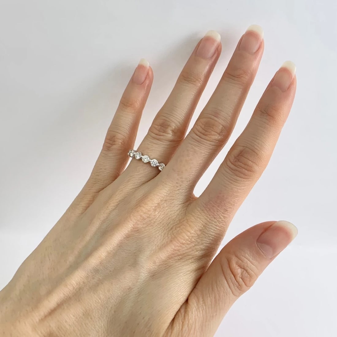 Round Diamond Bead Set Eternity Ring Wedding Band 14K White Gold, Size 6.25 - 4